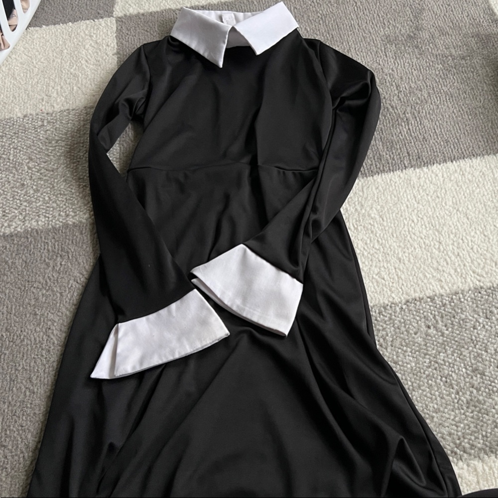 Black Dress with White Collar and Cuffs